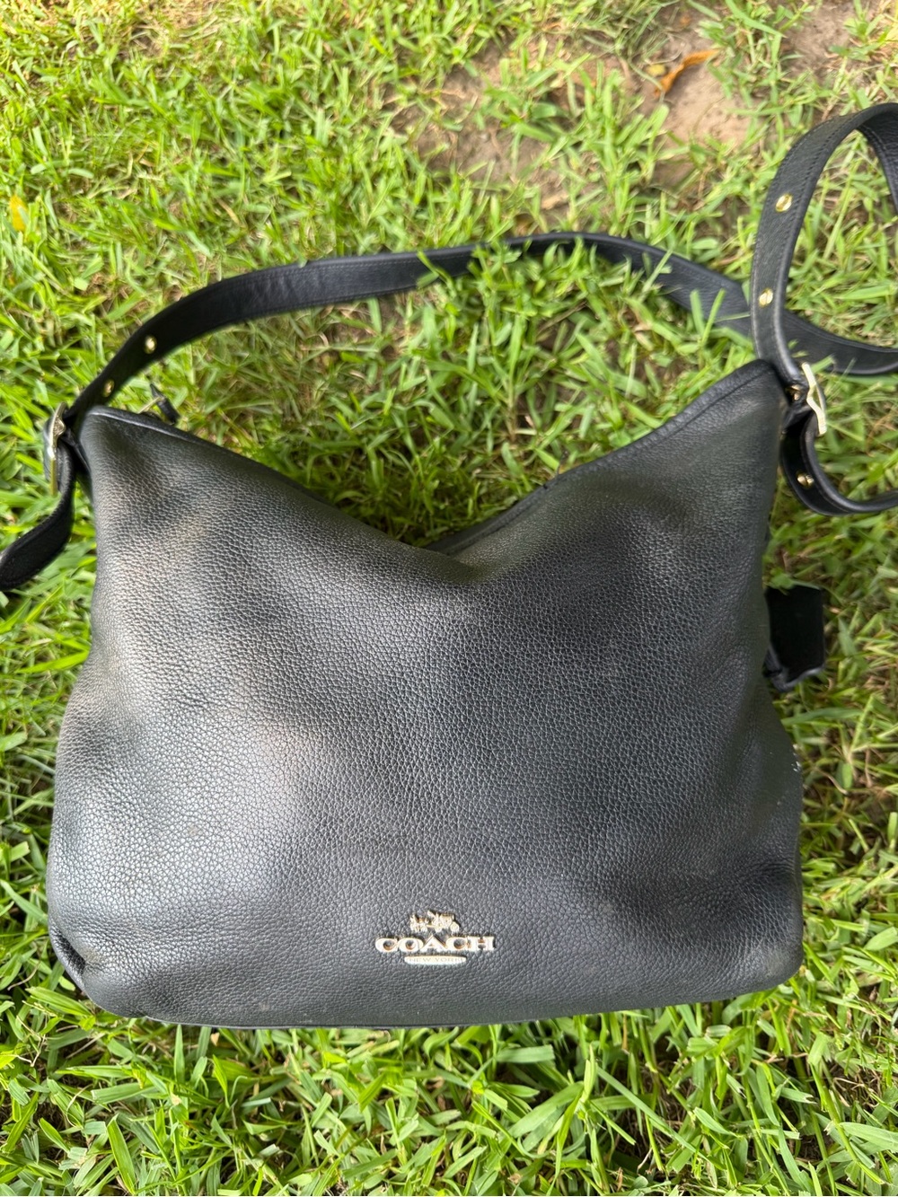 Coach Black Pebbled Leather Hobo with Gold Logo